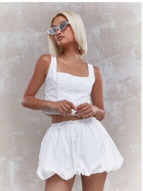 MISSGUIDED White Corset Tank Top Bubble Hem Mini Skirt Matching Set Size XS